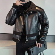 Load image into Gallery viewer, Fake Two-piece Fleece PU Leather Jacket
