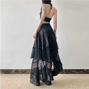 Irregular Stitching High Waist A-line Long Skirt