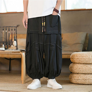 Loose Mid-rise Casual Strappy Harem Wide-leg Pants