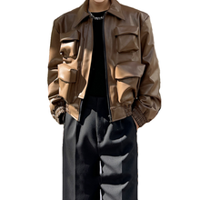 Load image into Gallery viewer, Short Three-dimensional Pocket Leather Jacket
