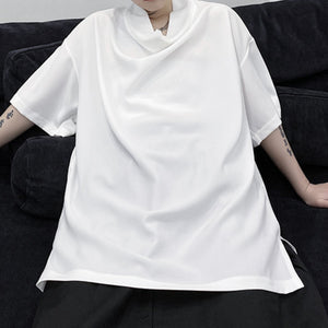 Piles Collar Solid Color T-shirt