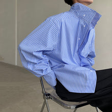 Load image into Gallery viewer, Blue Striped Turtleneck Loose Fit Shirt
