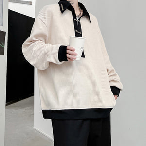 Contrast Color Lapel POLO Thin Sweatshirt