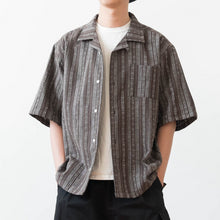 Load image into Gallery viewer, Colorblock Striped Cuban Collar Shirt
