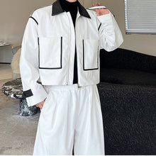 Load image into Gallery viewer, Black and White Contrast Short Jacket and Wide-leg Pant Sets
