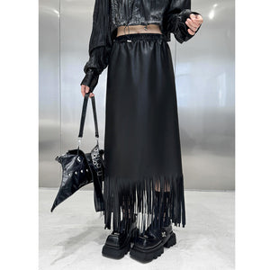 Fringed PU Leather Skirt