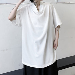 Piles Collar Solid Color T-shirt