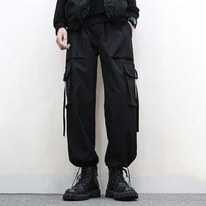 Technical Loose Black Drawstring Overalls