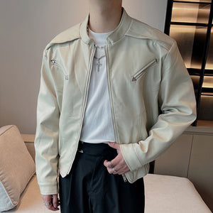 Stand Collar Zip Hem Elastic Jacket