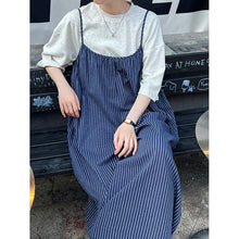 Load image into Gallery viewer, Vintage Blue Striped Jumpsuit Skirt
