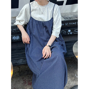 Vintage Blue Striped Jumpsuit Skirt