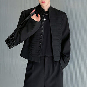 Multi-button Embroidered Stand Collar Cropped Jacket