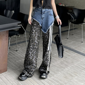 Contrast Leopard Print High Waist Jeans