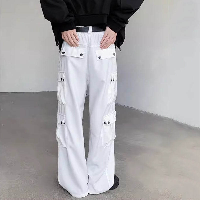 White Multi-Pocket Cargo Straight-Leg Pants