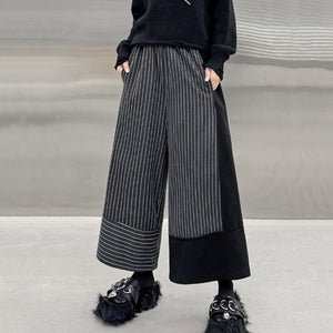 Contrast Color Casual Wide-leg Striped Straight Pants