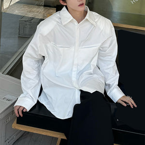 Double Collar Structured Pleated Long Sleeve Shirt