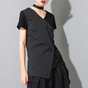 Black Irregular V-Neck Shirt