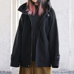 Loose Short Hooded Zipper Coat