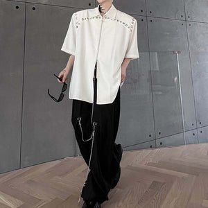 Double Zipper Shoulder Pads Short Sleeve Shirt