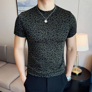 Leopard Print Slim Fit Half Turtleneck T-shirt