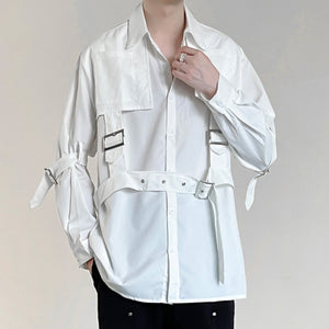 Strap Metal Buckle Button Long Sleeve Shirt