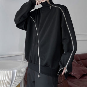 High Collar Zipper Solid Color Sweatshirt