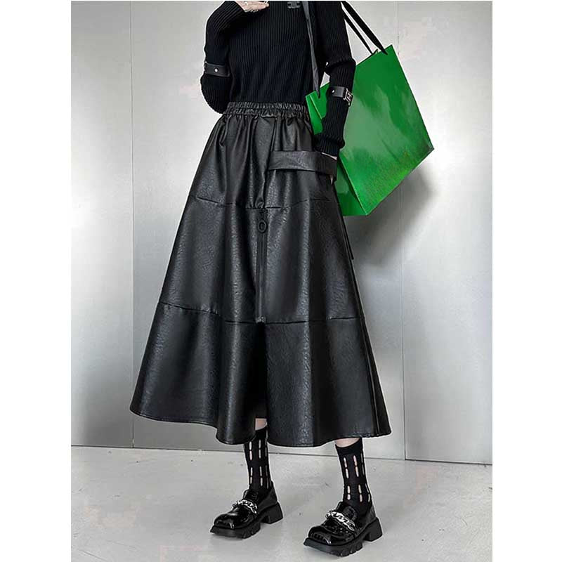 Elastic Waist PU Leather Skirt