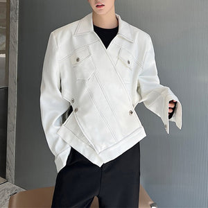 White Irregular Line Structure Button Jacket