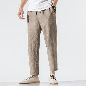 Cotton and Linen Striped Pants