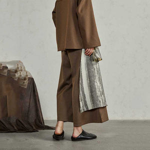 Irregular Patchwork Long-sleeved Shirt Multi-piece Wide-leg Pants Suit