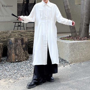 Mid-length Casual Long-sleeve Slit Shirt