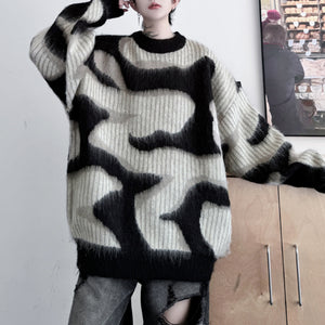 Striped Colorblock Plush Knit Sweater