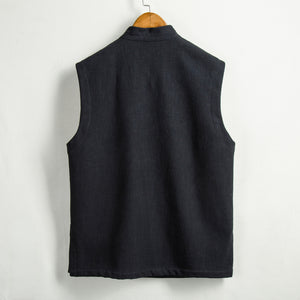 Sleeveless Waistcoat with Slant Placket and Disc Buttons