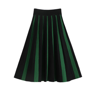 Autumn and Winter Thick Color Block Pleated Skirt