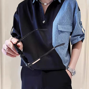 Summer Denim Patchwork Short Sleeve Shirt