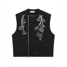 Load image into Gallery viewer, Round Neck Zippered Embroidered Vintage Vest
