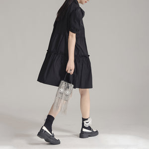 Tie Puff Sleeve Casual Shirt Dress