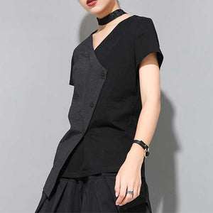 Black Irregular V-Neck Shirt