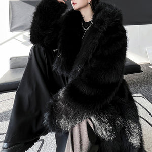 Winter Plush Warm Artificial Fur Mid-length Coat