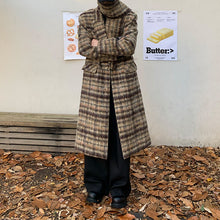 Load image into Gallery viewer, Contrast Color Long Plaid Wool Trench Coat
