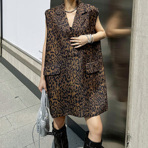 Vintage V-neck Leopard Print Sleeveless Dress