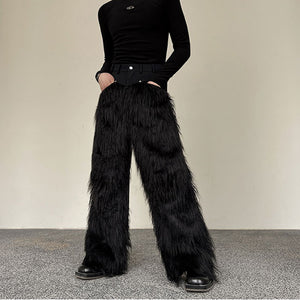 Dark Plush Patchwork Denim Wide-leg Pants