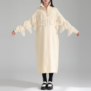 Autumn and Winter Thickened Turtleneck Fringed Knitted Dress