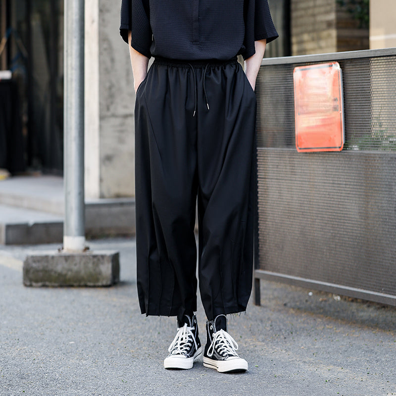 Frayed Pleated Harem Pants