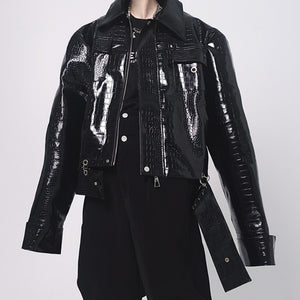 Retro Shoulder Padded PU Leather Jacket