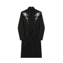 Load image into Gallery viewer, Mid-length Retro Buttoned Stand Collar Embroidered Windbreaker
