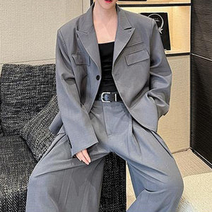 One-button Suit Jacket Pleated Wide-leg Pants Two-piece Suit