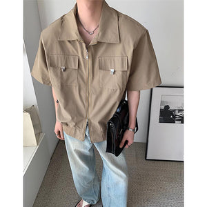 Cropped Shoulder Pads Short Sleeve Cargo Shirts