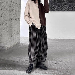 Plaid Casual Loose Wide Leg Harem Pants