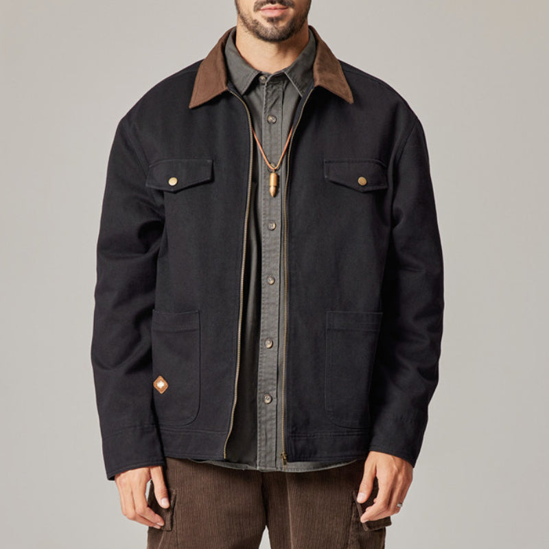 Colorblock Workwear Lapel Washed Jacket